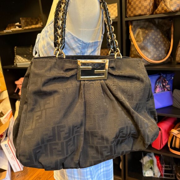 Fendi Large Zucca Black Canvas Monogram Mia Shoulder Bag - Picture 15 of 15